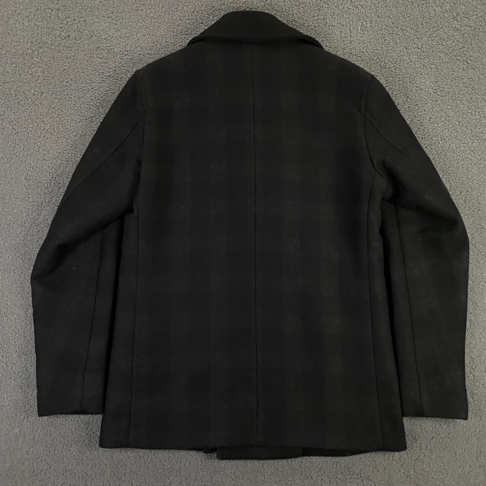 Theory Pea Coat Mens Small Black Plaid Double Breasted Wool Navy Naval Dock - Picture 7 of 12